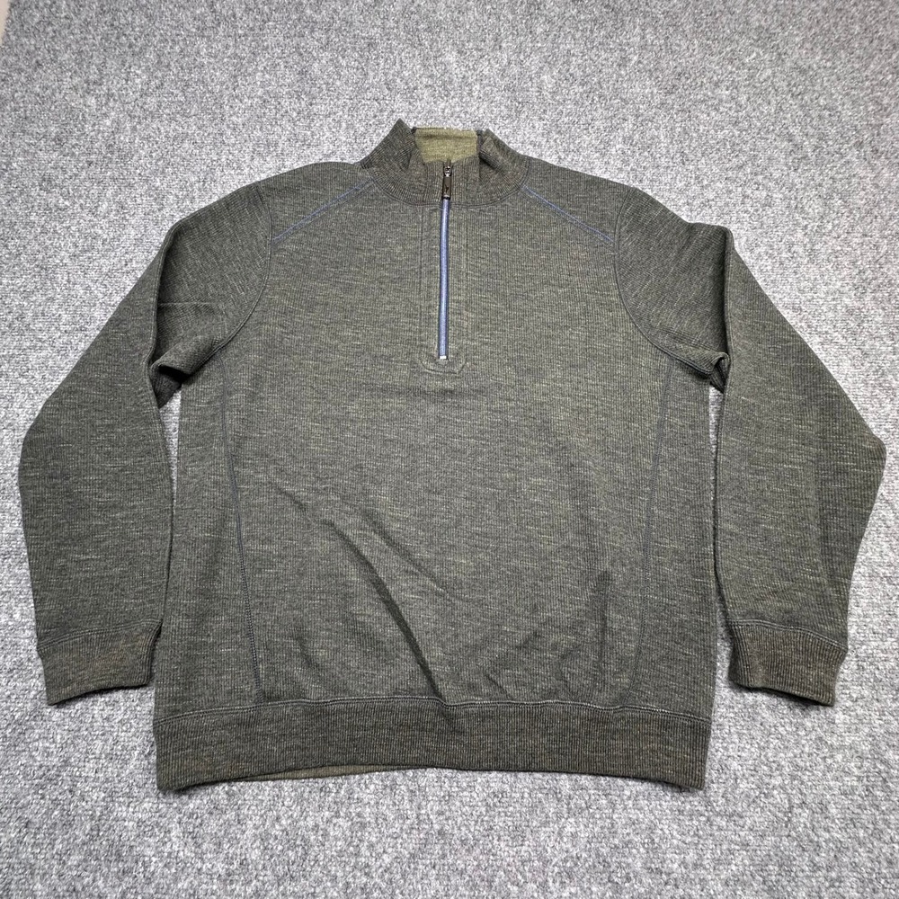 Tommy Bahama Quarter‎ Zip Pullover Large Olive Green Marl Textured T217391